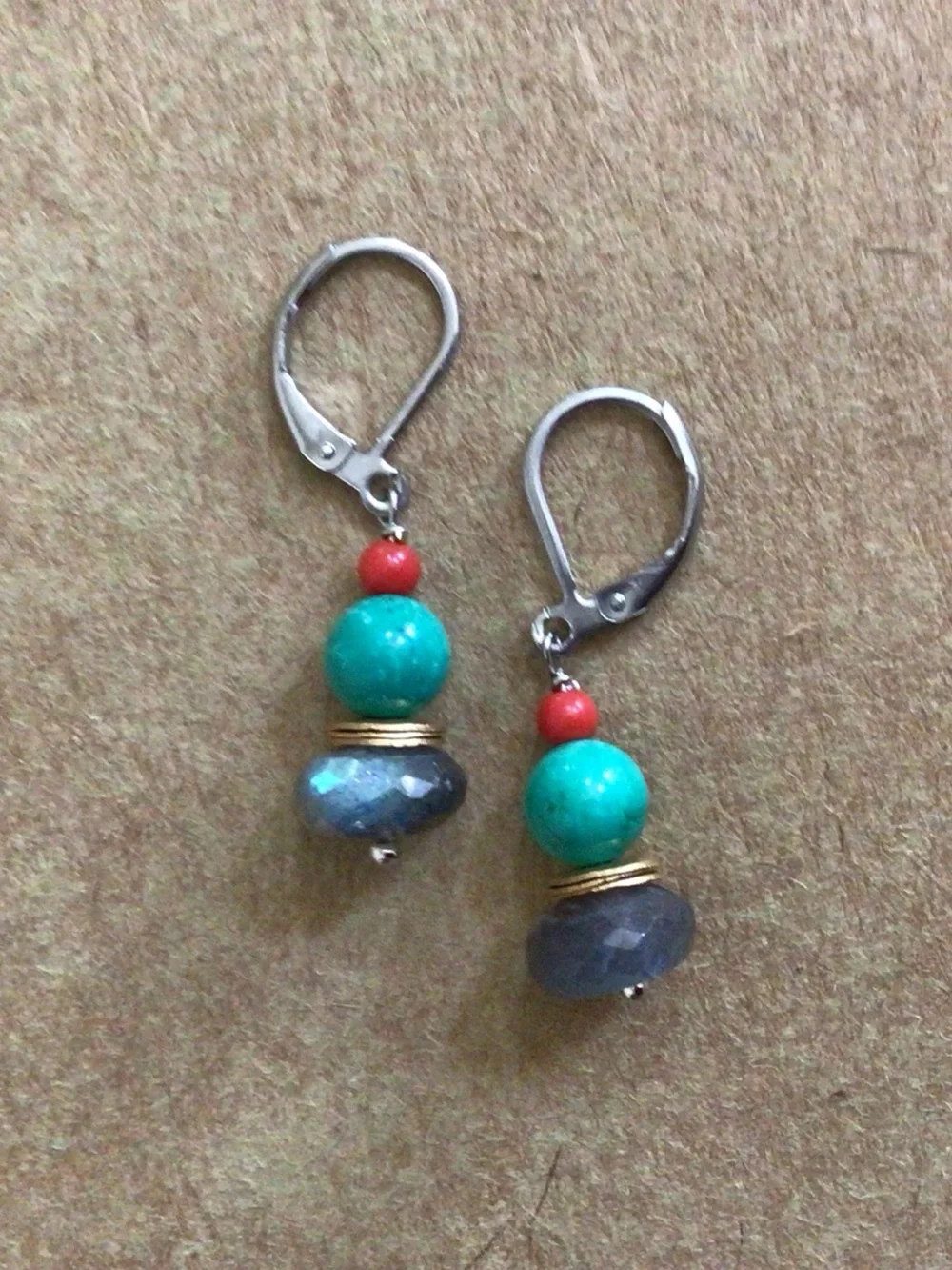 Natural Labradorite Turquoise sterling silver Earrings Sundance Charm